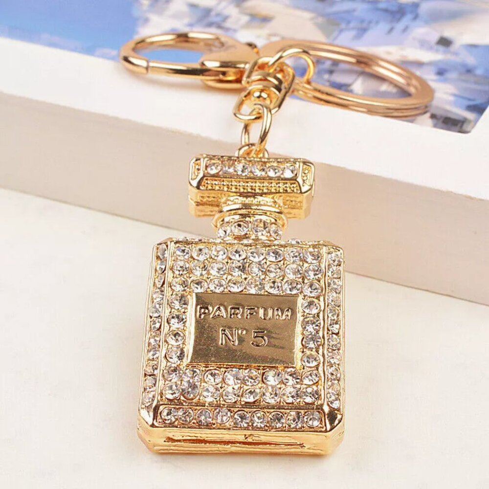 Rhinestone Crystal Perfume Bottle Keychain Keyring Purse Bag Charm Pendant Gift